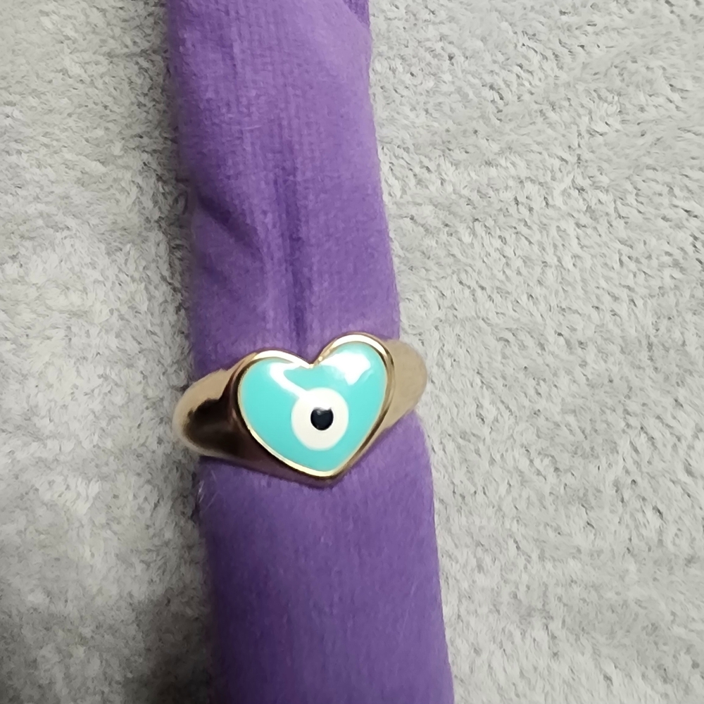 Heart-Shaped Evil Eye Ring in Gold and Blue